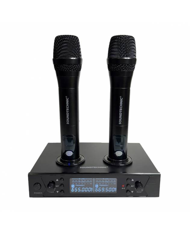 Soundtechnic WD299U Dual Channel Wireless Handheld Microphone System with Rechargeable Batteries